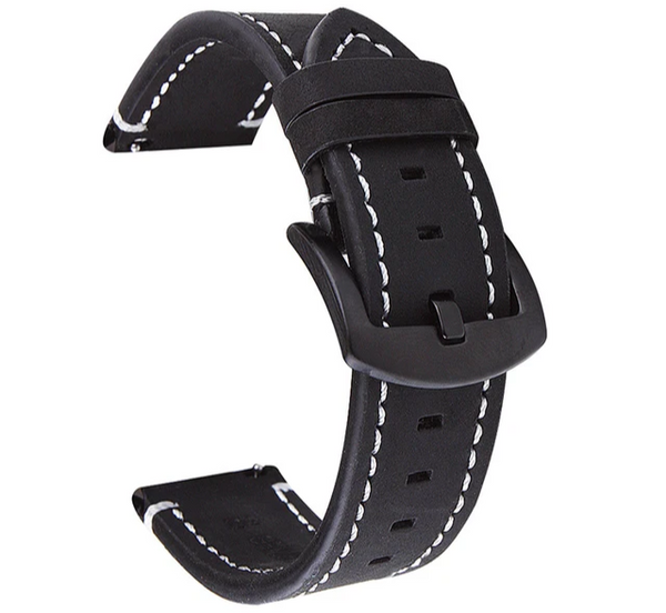 Black Leather Strap with White Stitching